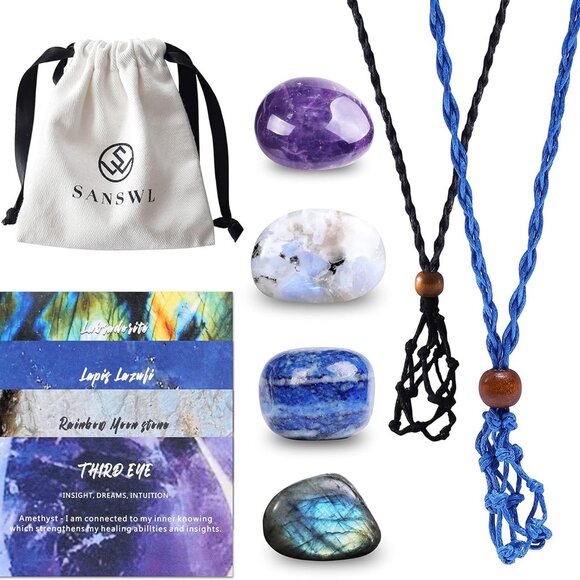 Healing Crystal Necklace Set Cord Cage Real Crystal Healing Stone for Women Teen - Picture 1 of 7